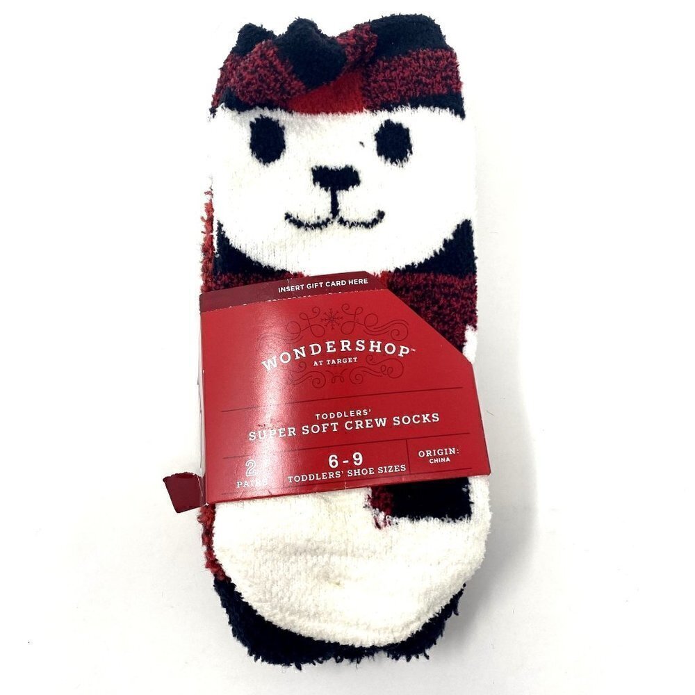 Target 2-Pack Toddler Buffalo Checkered Cozy Bear Crew Socks - Wondershop™ 2T/3T